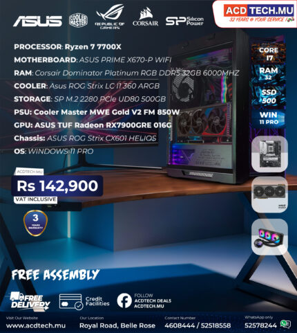 ASSEMBLED GAMING/GRAPHICS PC - RYZEN 7 7700X WITH 32GB(DDR5 MEMORY), 500GB  NVMe , Nvidia MSI RTX5070 Ti 16G VENTUS 3X OC(PC UPGRADABLE AS PER YOUR REQUEST)
