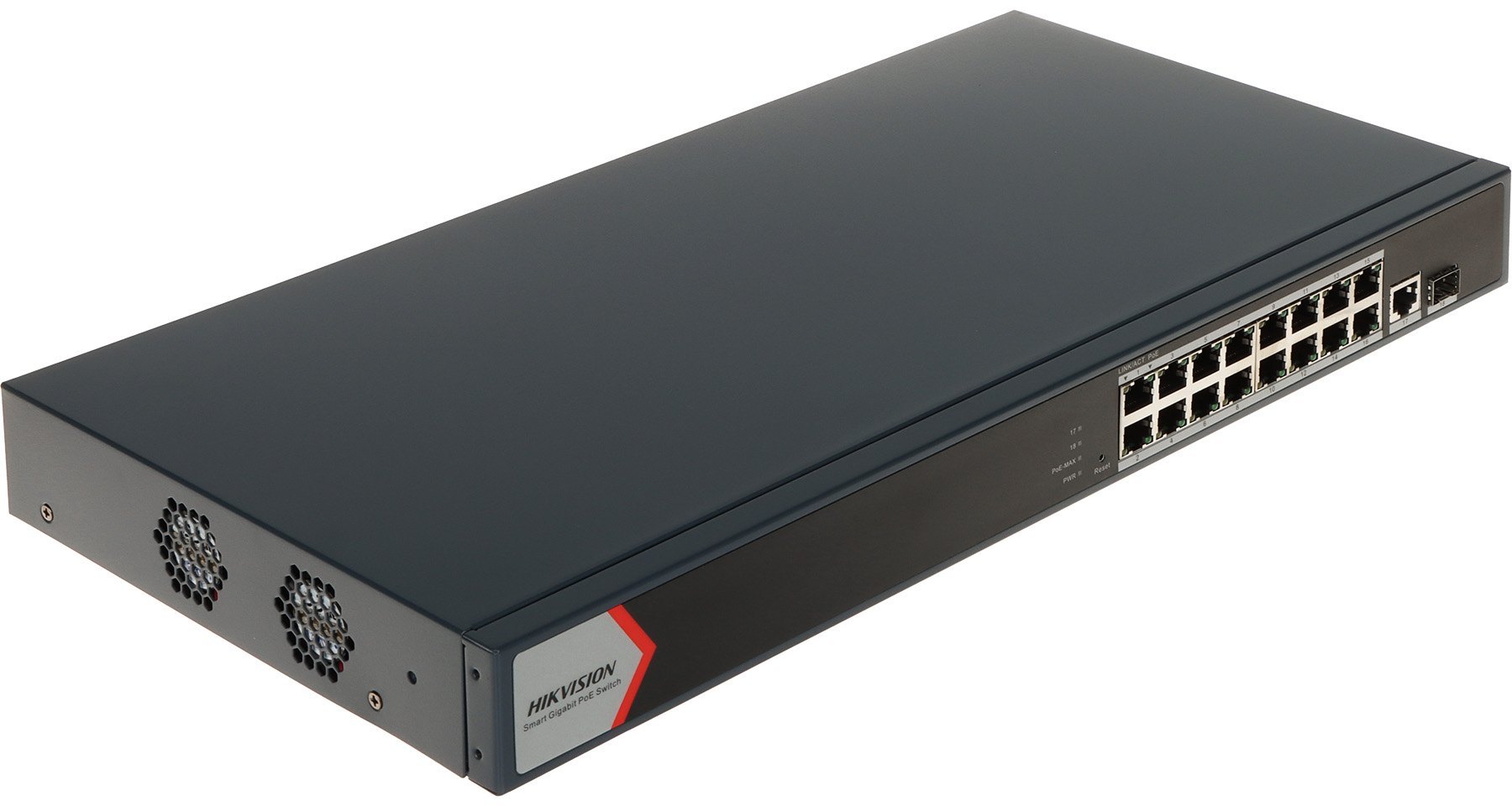 16-port-hikvision-ds-3e1518p-ei-smart-poe-switch HIKVISION DS-3E1518P-EI/M 16 Port Gigabit Smart POE Switch 18 x gigabit PoE RJ45 ports, 2 × gigabit RJ45 port - Image 1