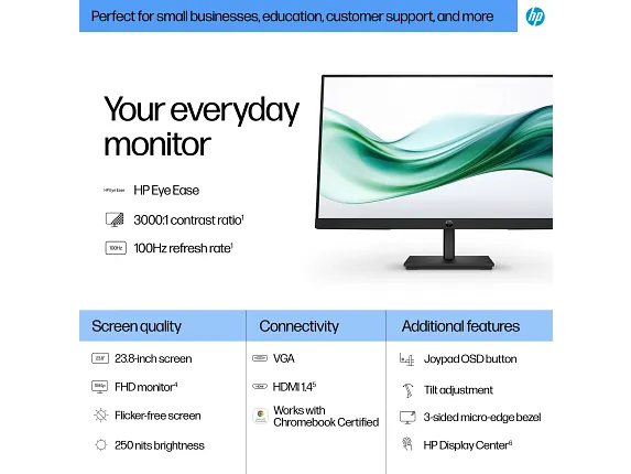 HP Series 3 Pro 23.8” FHD Monitor - 324pv Monitor_Gallery Image 2_Overview_Detail view_3694127 HP Series 3 Pro 23.8 inch FHD Monitor - 324pv - Image 1