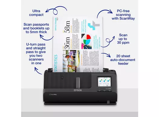 a17848-productpicture-hires-en-int-scanner_es-c380w_03_attributes_2000x2000px EPSON ES-C380W, SCANNER, A4 COMPACT DOCUMENT SCANNER, WI-FI CONNECTIVITY, AND U-TURN PATH - Image 1