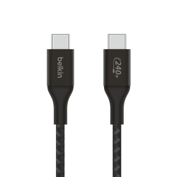 612090236ba18ea2_CAB015-BLK_100W_USB-CtoUSB-C-Braided_Front_WEB BELKIN BOOSTCHARGE USB-C TO USB-C BRAIDED CABLE 240W PD 2M - Image 1