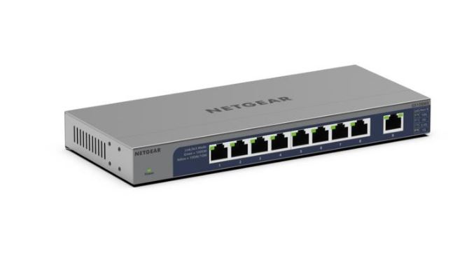 Capture5 Gigabit Ethernet Unmanaged Switches (GS108MX) -8-Port Gigabit Ethernet Unmanaged Switch with 1 dedicated 10G/Multi-Gig Port - Image 1